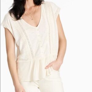 Lucky Brand Cream Lace Sleeveless Blouse Peplum Trendy - Size M